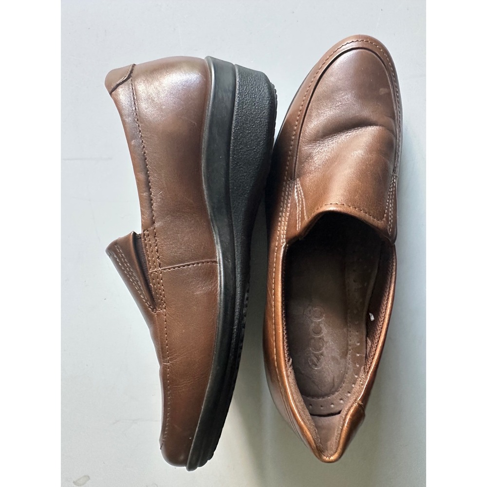 ECCO Womens Brown Leather Slip On Wedge Loafers Shoes Size 37 EU 6-6.5 US - Picture 2 of 5